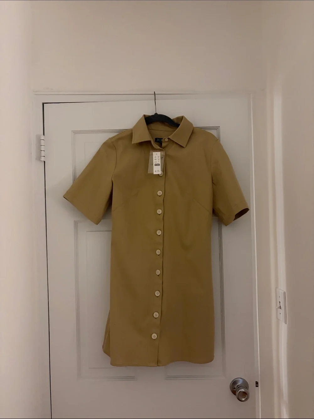 J. Crew Short-Sleeve Button-Front Mini Dress - Beige